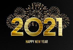 Happy New Year and Merry Christmas. 2021 New Year golden background with fireworks. vector