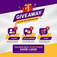 Giveaway steps for social media contest design concept vector