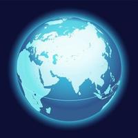 World Globe Map. India, Middle East, Asia Centered Map. Blue Planet Sphere Icon On A Dark Background. vector