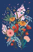 hermosas flores de primavera con color azul vector