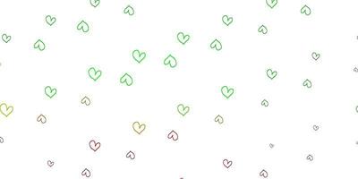 Light Green, Red vector template with doodle hearts.