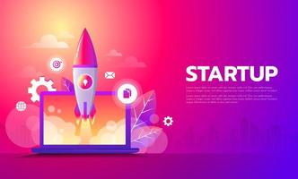 Business Startup launching product with rocket concept. Template and Background. vector