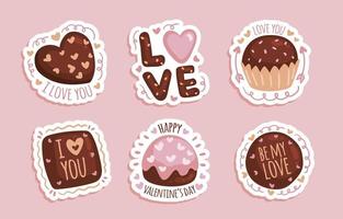 dibujado a mano chocolate san valentín pegatinas vector