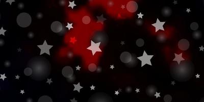 Dark Red vector background with circles, stars.