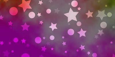 Light Pink, Green vector background with circles, stars.