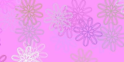 plantilla de doodle de vector rosa claro, verde con flores.