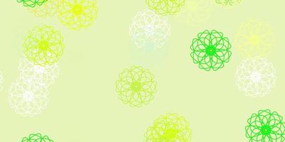 Light green, yellow vector doodle template with flowers.