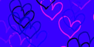 Light Purple, Pink vector background with Shining hearts.