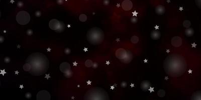 Dark Red vector background with circles, stars.