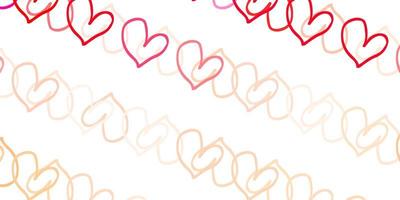 Light Red vector pattern with colorful hearts.