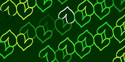 Light Green, Yellow vector background with hearts.