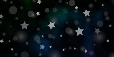 Dark Blue, Green vector background with circles, stars.