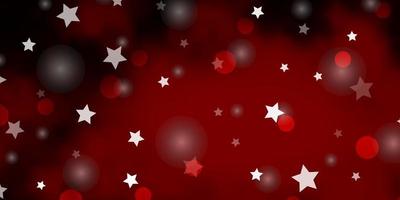Dark Red vector background with circles, stars.