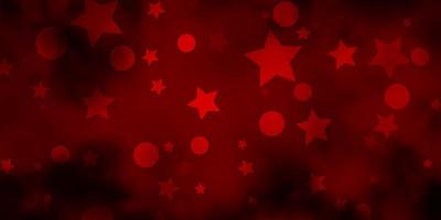 Dark Red vector background with circles, stars.