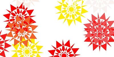 Light red, yellow vector texture with bright snowflakes.