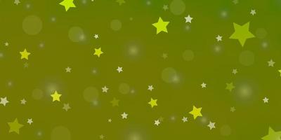 textura de vector verde claro, amarillo con círculos, estrellas.