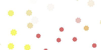 Light red, yellow vector texture with bright snowflakes.