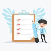 Businessman holding a pencil with clipboard and checklist vector