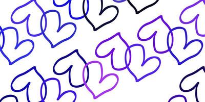 plantilla de vector de color púrpura claro con corazones de doodle.