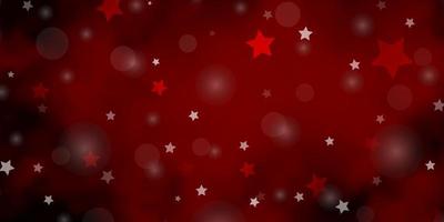 Dark Red vector background with circles, stars.