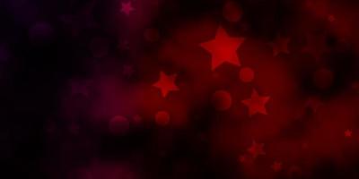 Dark Red vector background with circles, stars.