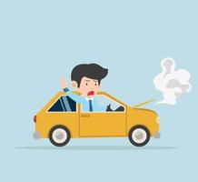 Businessman in a broken car vector