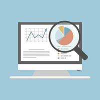 Computer Monitor with Magnifying Glass and Data Analysis vector