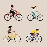 People riding a bicycle vector set