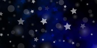 Dark BLUE vector background with circles, stars.