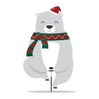 lindo oso con gorro de Papá Noel en una bicicleta vector