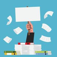 Hand with a pile of paper and a lot of documents vector