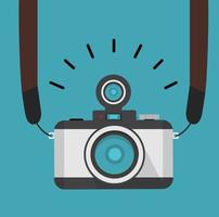 retro photo camera with strap flat style vector