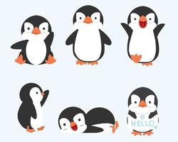 lindo pingüino plantea colección de vectores