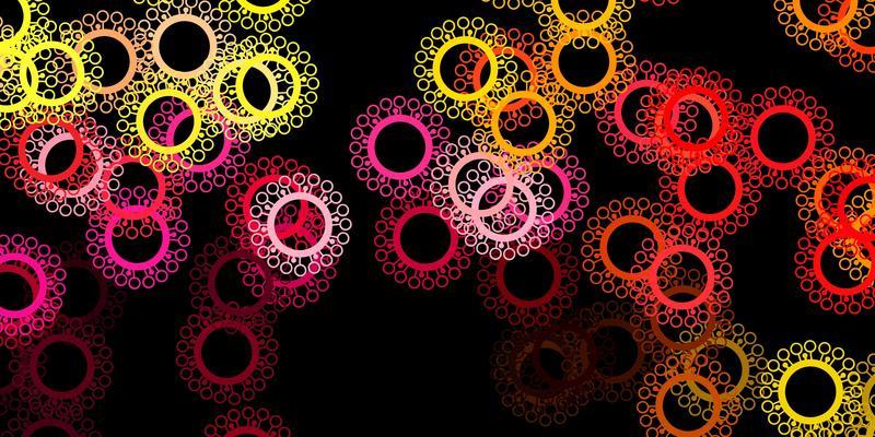 Dark pink, yellow vector pattern with coronavirus elements.