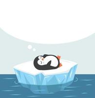 lindo pingüino durmiendo en un témpano de hielo con bocadillo en blanco vector