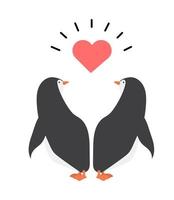 feliz pareja de pingüinos con un corazón vector