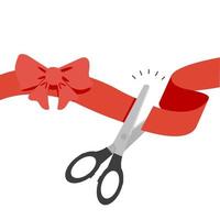 black scissors with cutting a red ribbon vector