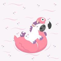 Unicorn on a flamingo float in the swimming pool vector