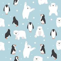 polar bears with penguins saemless pattern vector