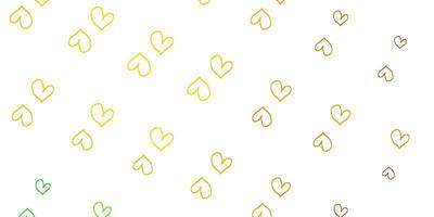 Light Green, Yellow vector background with hearts.