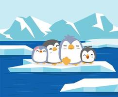 North pole with penguin family vector