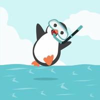 Penguin wearing a snorkel scuba mask vector