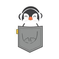 pingüino en el bolsillo con auriculares vector