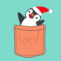 Penguin with Santa hat in the pocket vector