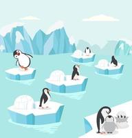 pingüinos en el fondo ártico vector