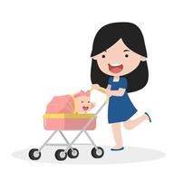 Mom with baby in the stroller vector