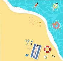 People Relaxing On Holiday Beach in a top view background vector