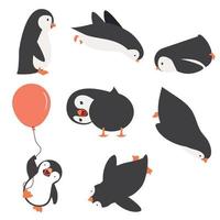 conjunto de personajes de pingüinos en diferentes poses. vector