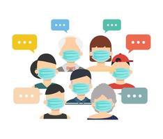 People wearing medical masks with speech bubbles vector