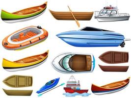 Conjunto de diferentes tipos de barcos y barcos aislado sobre fondo blanco.
